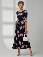 Jolie Moi Blue Goldie 3/4 Sleeve Jersey Maxi Dress - Image 1 of 6