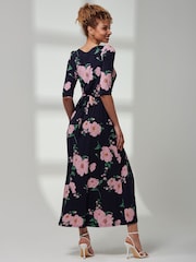 Jolie Moi Blue Goldie 3/4 Sleeve Jersey Maxi Dress - Image 2 of 6