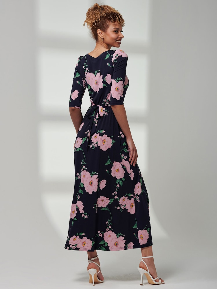 Jolie Moi Blue Goldie 3/4 Sleeve Jersey Maxi Dress - Image 2 of 6