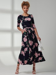 Jolie Moi Blue Goldie 3/4 Sleeve Jersey Maxi Dress - Image 4 of 6