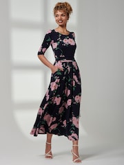 Jolie Moi Blue Goldie 3/4 Sleeve Jersey Maxi Dress - Image 5 of 6