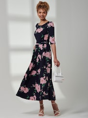 Jolie Moi Blue Goldie 3/4 Sleeve Jersey Maxi Dress - Image 6 of 6