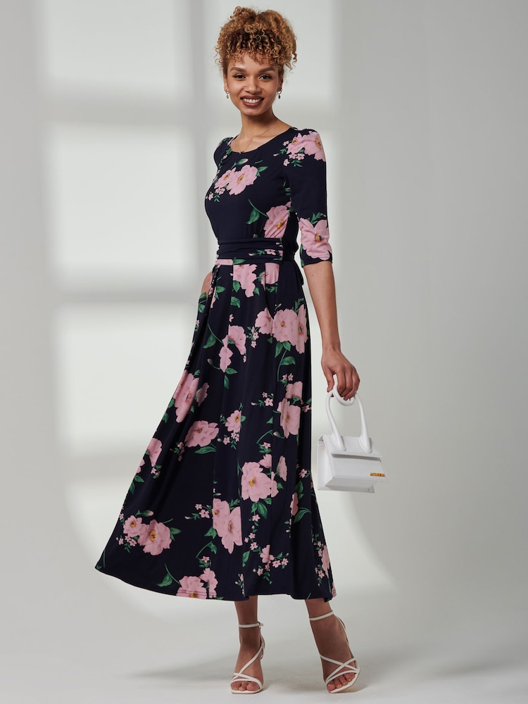 Jolie Moi Blue Goldie 3/4 Sleeve Jersey Maxi Dress - Image 6 of 6