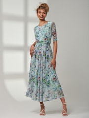 Jolie Moi Green Bella Print 3/4 Sleeve Mesh Maxi Dress - Image 1 of 6