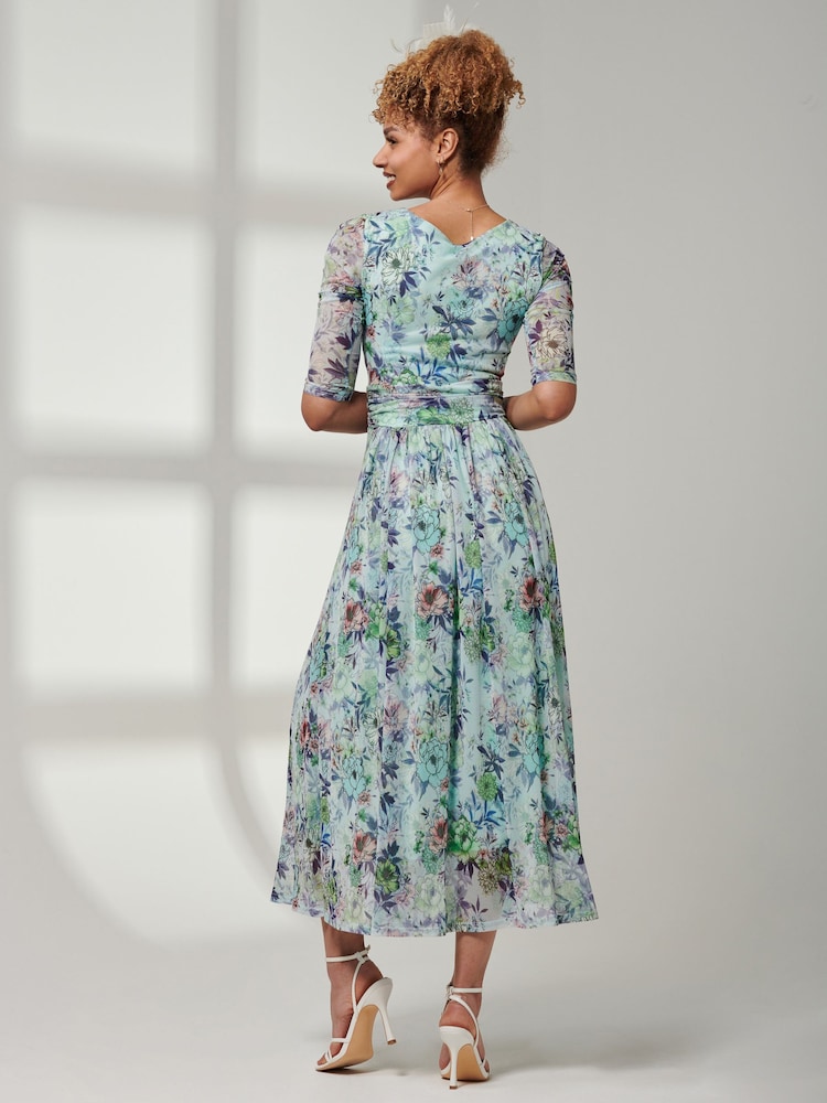 Jolie Moi Green Bella Print 3/4 Sleeve Mesh Maxi Dress - Image 2 of 6