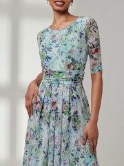Jolie Moi Green Bella Print 3/4 Sleeve Mesh Maxi Dress - Image 3 of 6