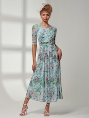 Jolie Moi Green Bella Print 3/4 Sleeve Mesh Maxi Dress - Image 5 of 6