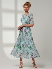 Jolie Moi Green Bella Print 3/4 Sleeve Mesh Maxi Dress - Image 6 of 6