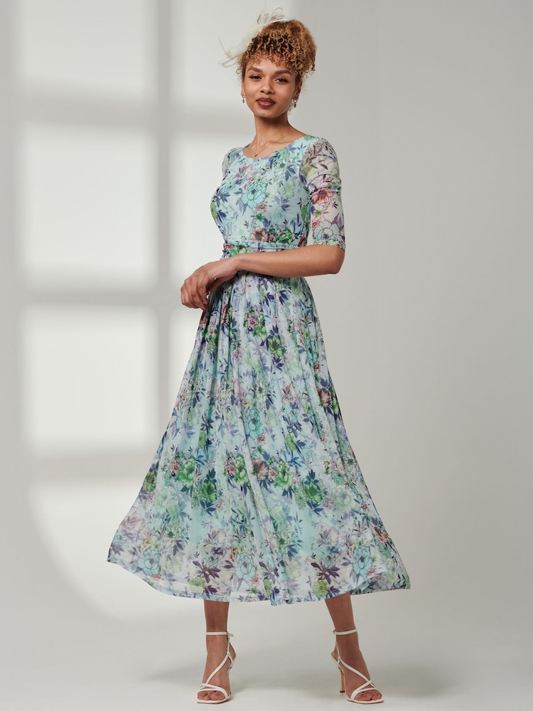 Jolie Moi Green Bella Print 3/4 Sleeve Mesh Maxi Dress - Image 6 of 6