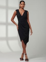 Jolie Moi Black Kiana Wrap Ruched Bodycon Dress - Image 1 of 6