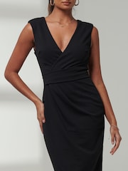 Jolie Moi Black Kiana Wrap Ruched Bodycon Dress - Image 3 of 6