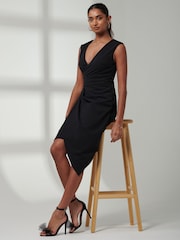 Jolie Moi Black Kiana Wrap Ruched Bodycon Dress - Image 6 of 6