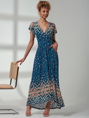 Jolie Moi Blue Kora Cap Sleeve Mesh Maxi Dress - Image 1 of 6