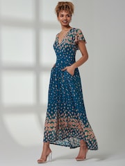 Jolie Moi Blue Kora Cap Sleeve Mesh Maxi Dress - Image 5 of 6