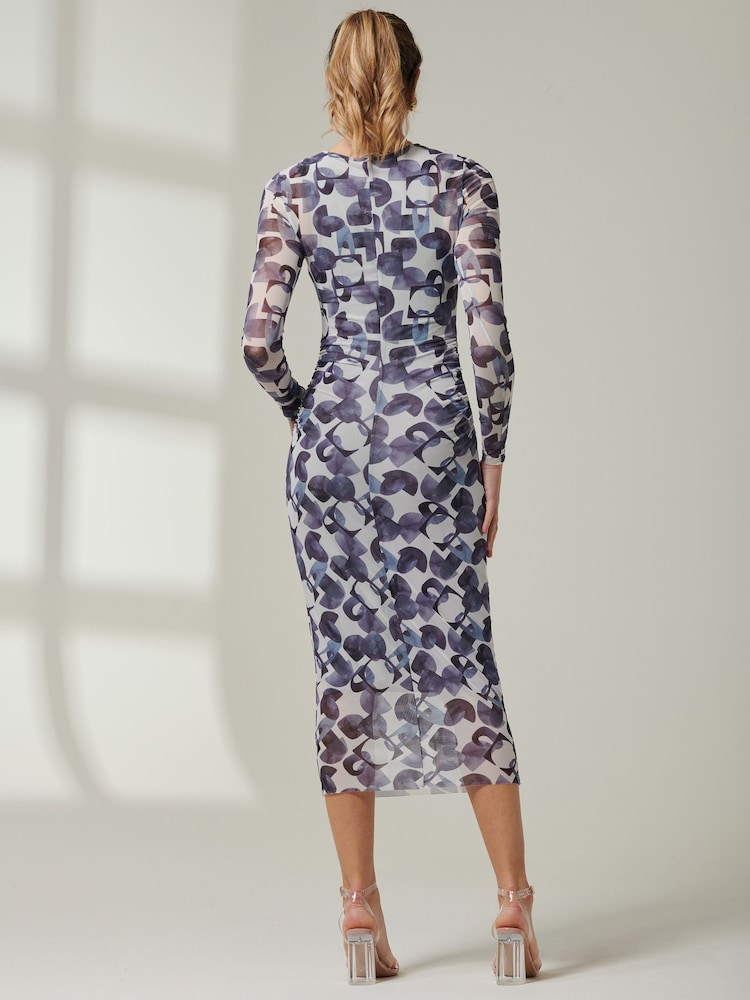 Jolie Moi Black Mabyn Mesh Long Sleeve Midaxi Dress - Image 2 of 6