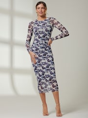 Jolie Moi Black Mabyn Mesh Long Sleeve Midaxi Dress - Image 5 of 6