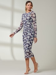 Jolie Moi Black Mabyn Mesh Long Sleeve Midaxi Dress - Image 6 of 6