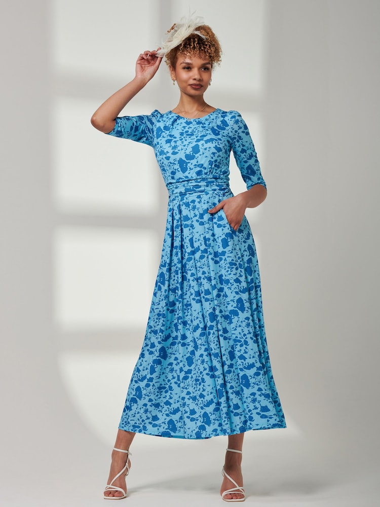 Jolie Moi Mid Blue Goldie 3/4 Sleeve Jersey Maxi Dress - Image 1 of 6