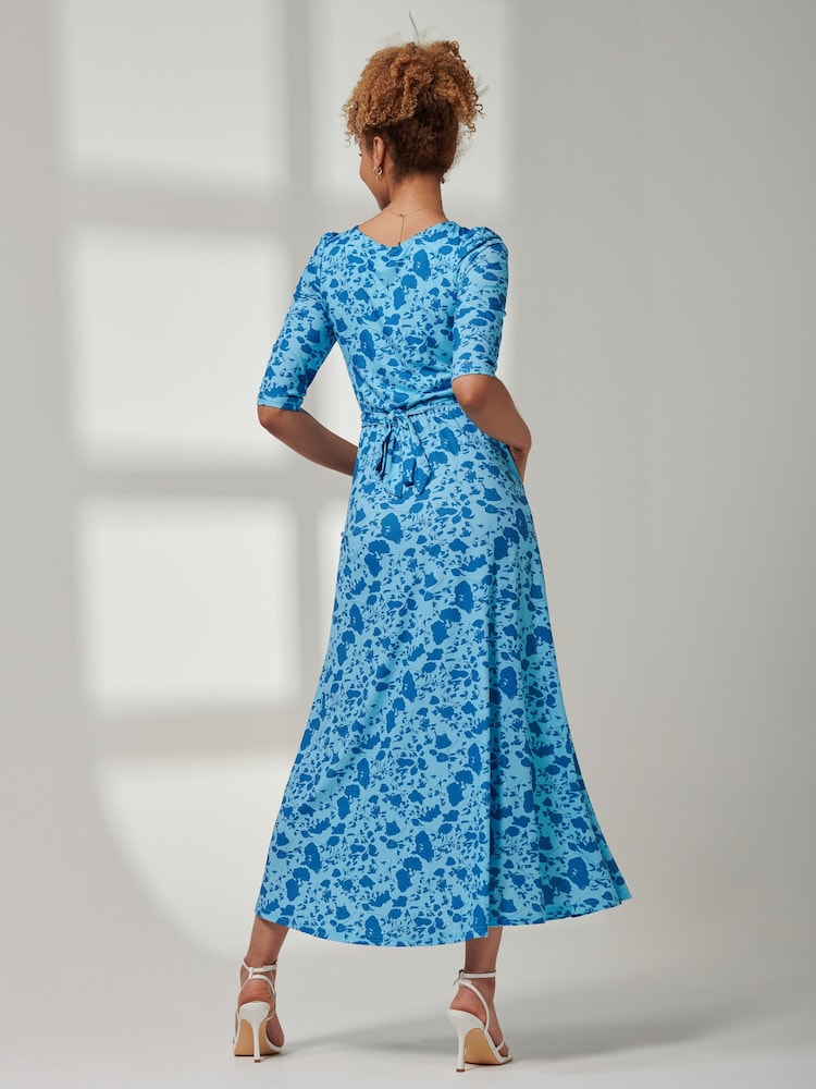 Jolie Moi Mid Blue Goldie 3/4 Sleeve Jersey Maxi Dress - Image 2 of 6