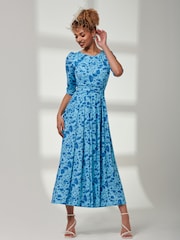 Jolie Moi Mid Blue Goldie 3/4 Sleeve Jersey Maxi Dress - Image 4 of 6
