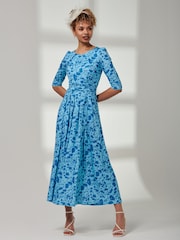 Jolie Moi Mid Blue Goldie 3/4 Sleeve Jersey Maxi Dress - Image 5 of 6