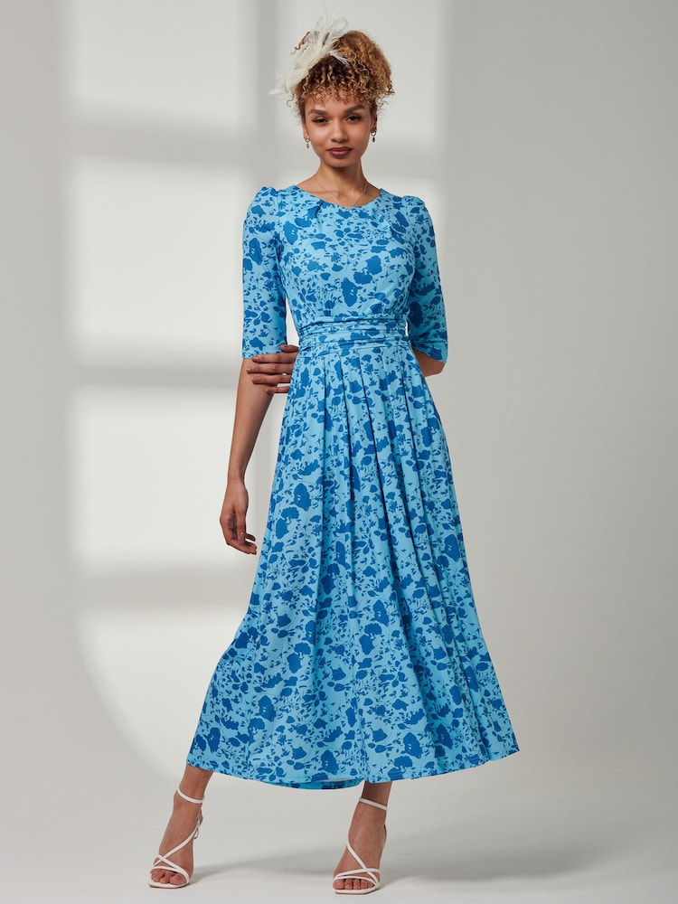 Jolie Moi Mid Blue Goldie 3/4 Sleeve Jersey Maxi Dress - Image 6 of 6