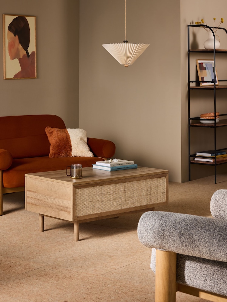 MADE.COM Oak Effect Pavia Rattan Coffee Table to Desk - Image 1 of 3