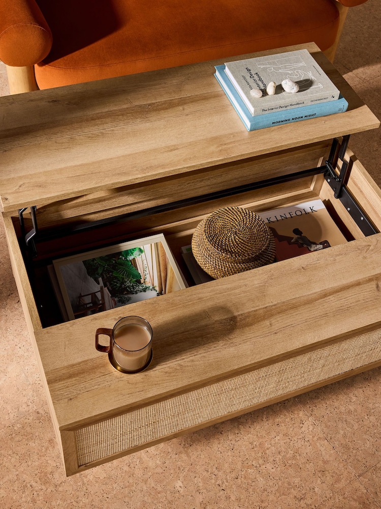 MADE.COM Oak Effect Pavia Rattan Coffee Table to Desk - Image 2 of 3