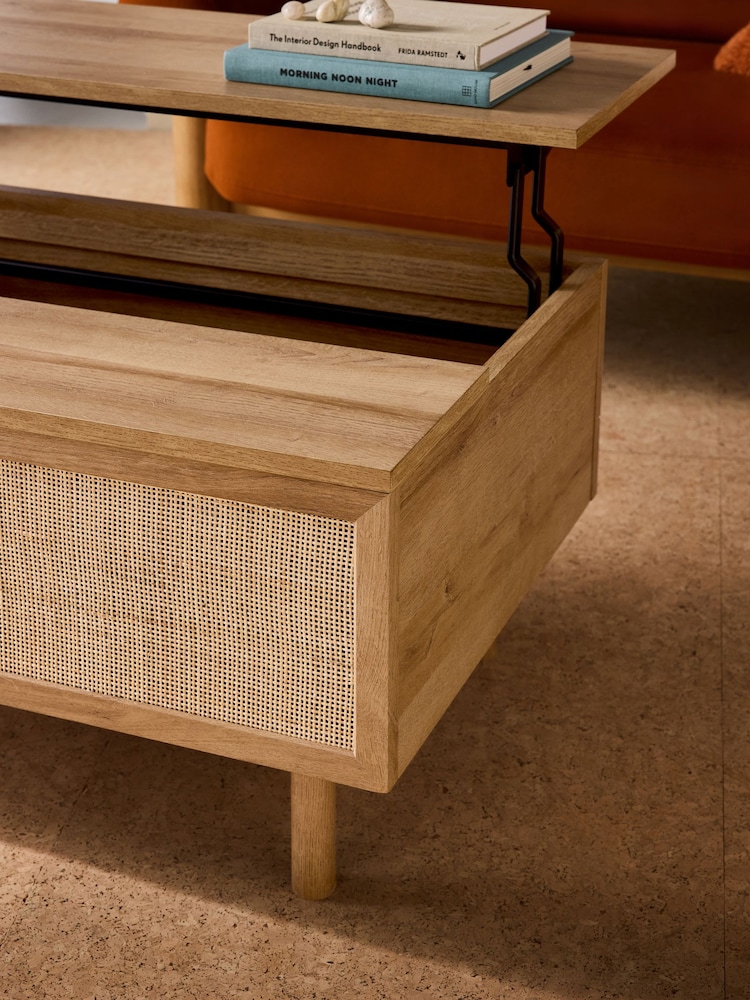 MADE.COM Oak Effect Pavia Rattan Coffee Table to Desk - Image 3 of 3