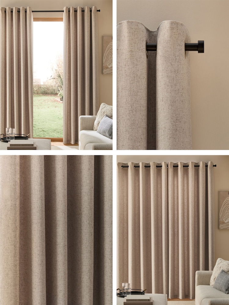 Natural Soft Weave Linen Blend Lined Eyelet Curtains - Image 2 of 7 Natural Soft Weave Linen Blend Lined Eyelet Curtains - Image 2 of 7