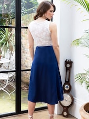 Hot Squash Blue Satin Midi Skirt with Side Split - Image 4 of 5