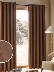 Rust Brown Soft Weave Linen Blend Eyelet Lined Curtains - Image 1 of 6