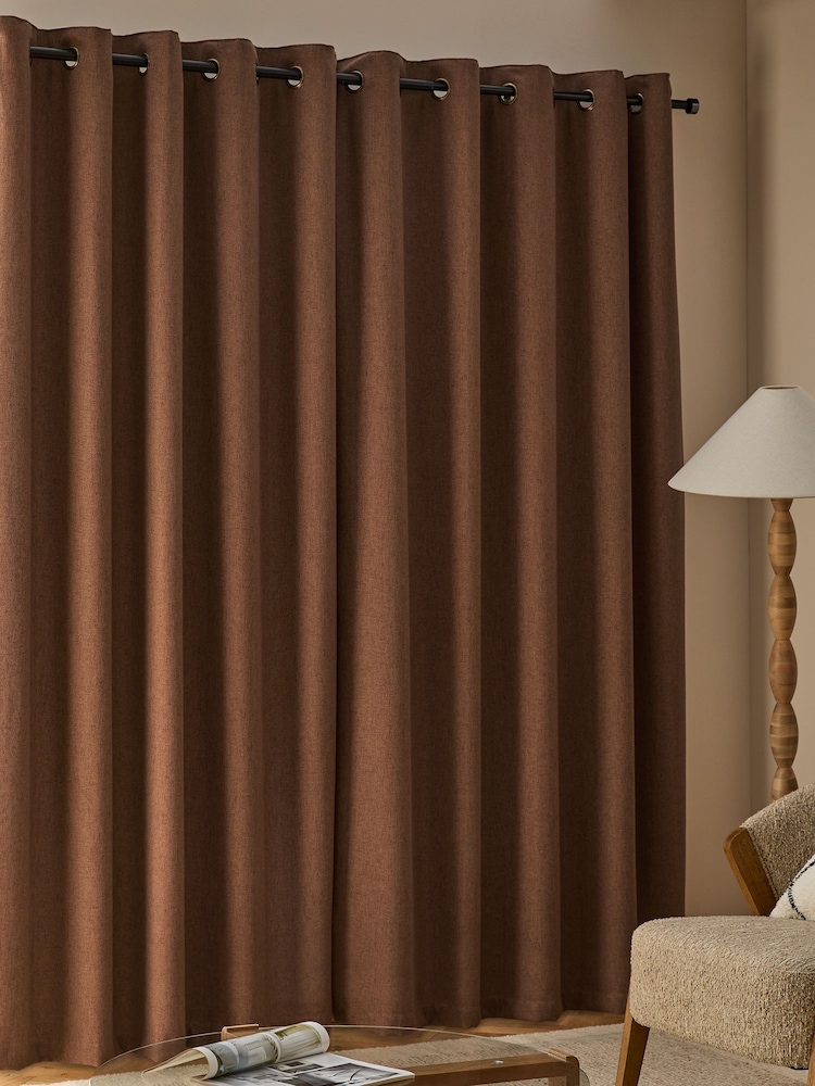 Rust Brown Soft Weave Linen Blend Eyelet Lined Curtains - Image 2 of 6