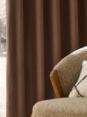 Rust Brown Soft Weave Linen Blend Eyelet Lined Curtains - Image 5 of 6