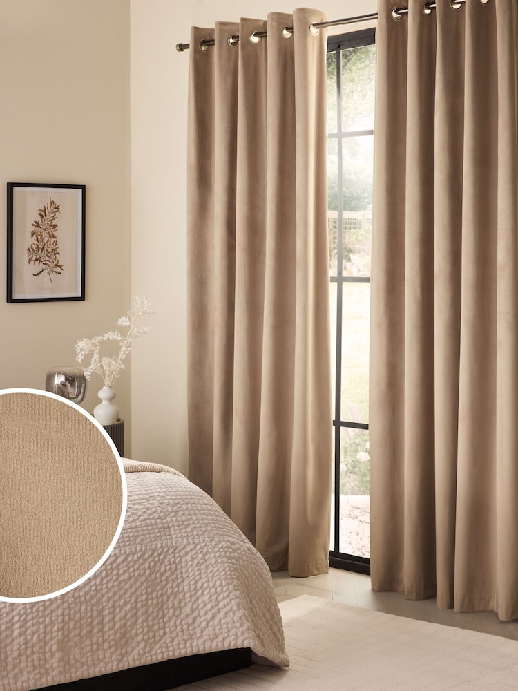 Natural Sand Matte Velvet Blackout/Thermal Curtains - Image 1 of 8