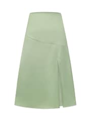 Hot Squash Green Satin Midi Skirt with Side Split - Image 6 of 6
