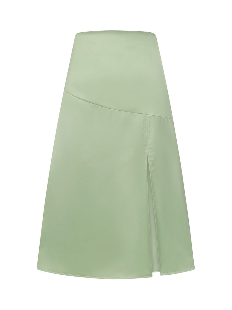 Hot Squash Green Satin Midi Skirt with Side Split - Image 6 of 6