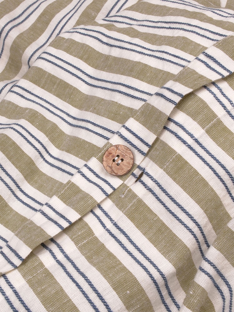 Piglet in Bed Green Sommerley Stripe Linen Duvet Cover - Image 2 of 3