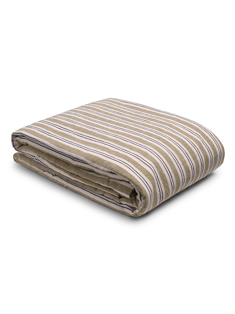 Piglet in Bed Green Sommerley Stripe Linen Duvet Cover - Image 3 of 3
