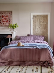 Piglet in Bed Plum Wine Purple Amberley Stripe Linen/Cotton Blend Duvet Cover - Image 1 of 3