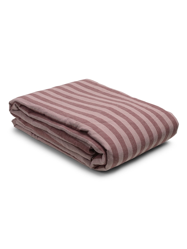 Piglet in Bed Plum Wine Purple Amberley Stripe Linen/Cotton Blend Duvet Cover - Image 3 of 3