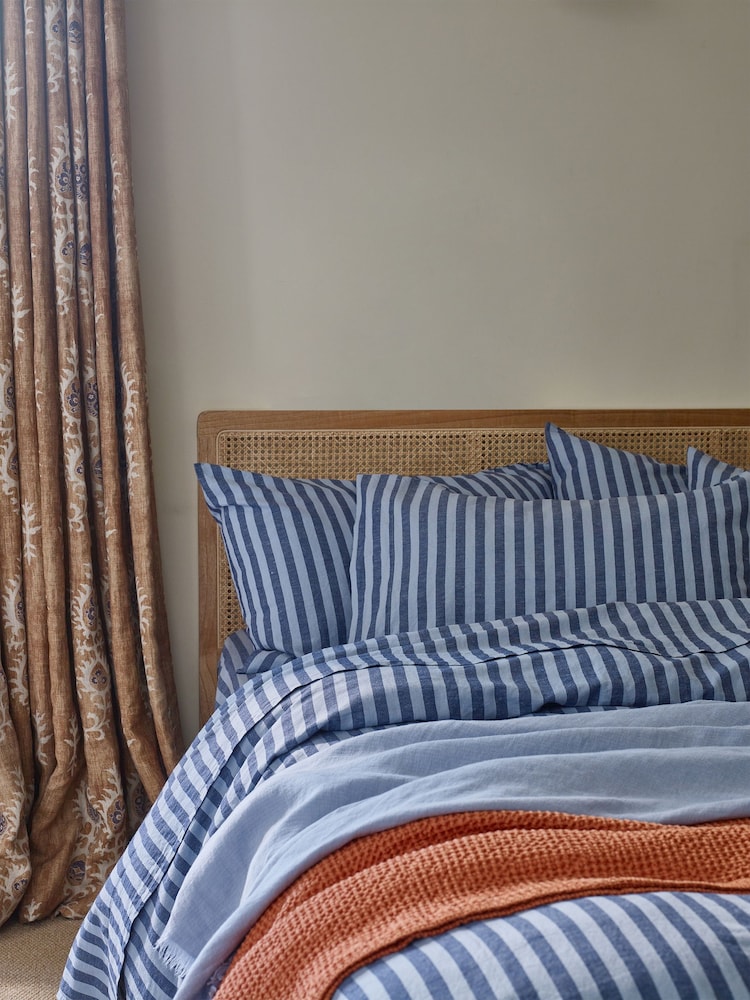 Piglet in Bed Blue Amberley Stripe Linen/Cotton Blend Pillowcases - Image 1 of 2