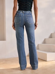 Dark Blue Patch Pocket Wide Leg Jeans - Image 4 of 10