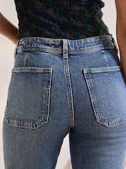 Dark Blue Patch Pocket Wide Leg Jeans - Image 6 of 10