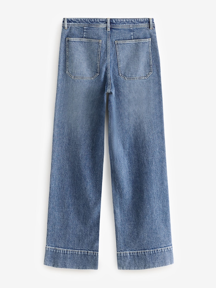 Dark Blue Patch Pocket Wide Leg Jeans - Image 8 of 10