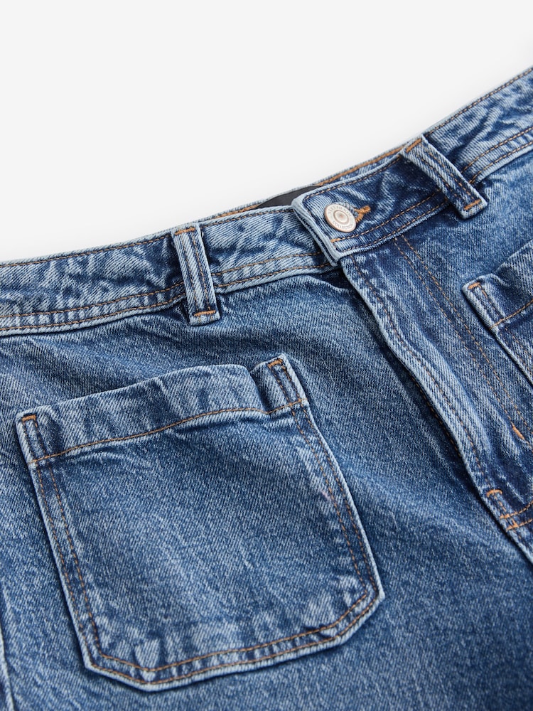 Dark Blue Patch Pocket Wide Leg Jeans - Image 9 of 10