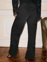 Noir - Brodé 100% Coton Ample Jeans - Image 3 of 7