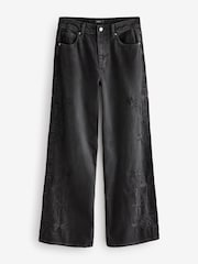 Noir - Brodé 100% Coton Ample Jeans - Image 5 of 7