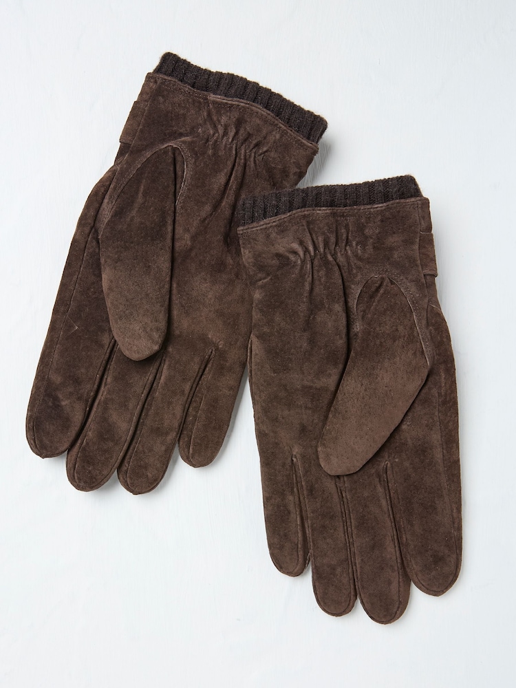 FatFace Chocolate Brown Suede Gloves - Image 2 of 2 FatFace Chocolate Brown Suede Gloves - Image 2 of 2