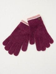 FatFace Dark Red Chenille Gloves - Image 1 of 2